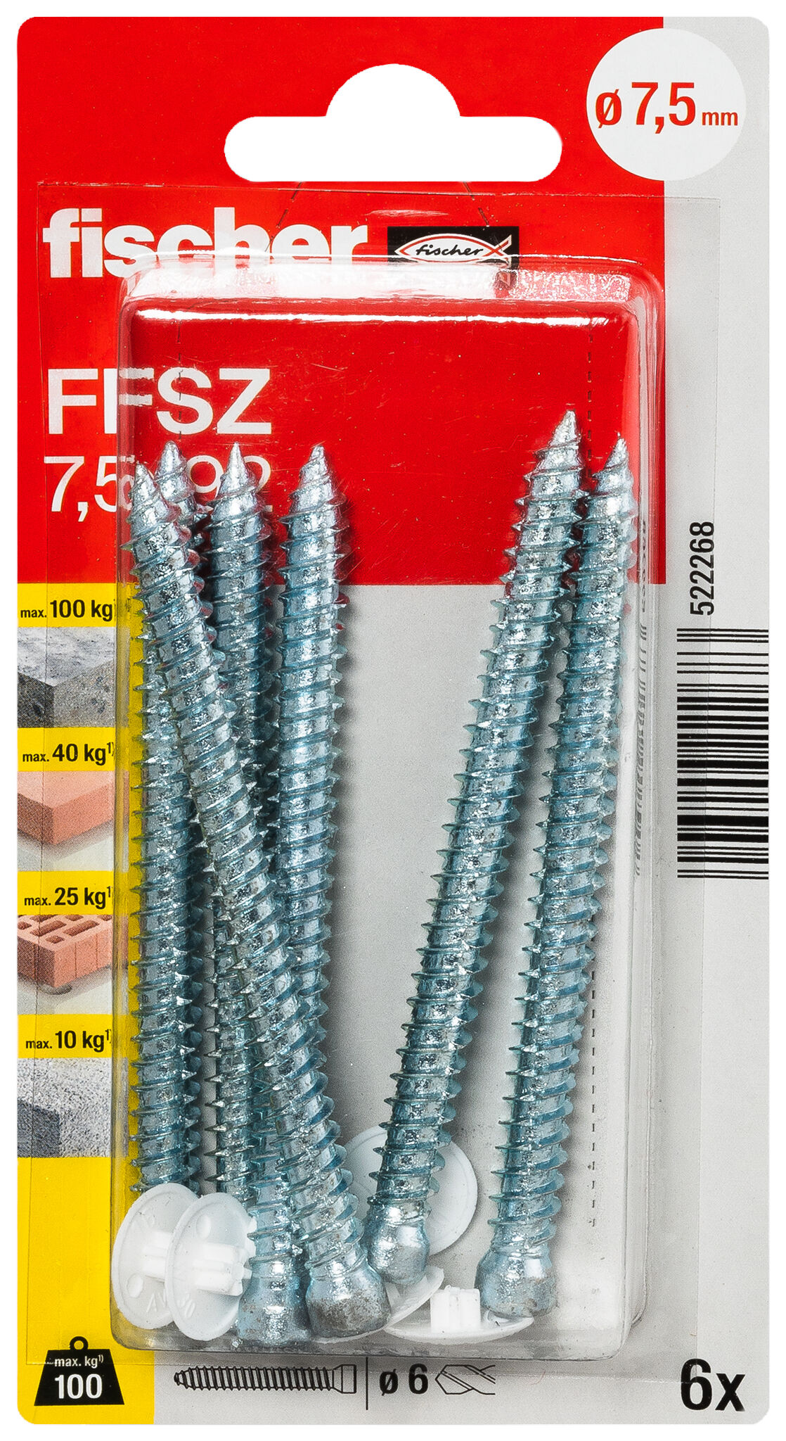 Packaging: "fischer Window frame screws FFSZ 7.5 x 92 TX30 K SB-card"