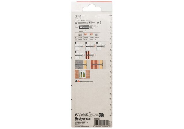 Packaging: "Șuruburi pentru cadru de fereastră fischer FFSZ 7.5 x 112 TX30 K card SB"