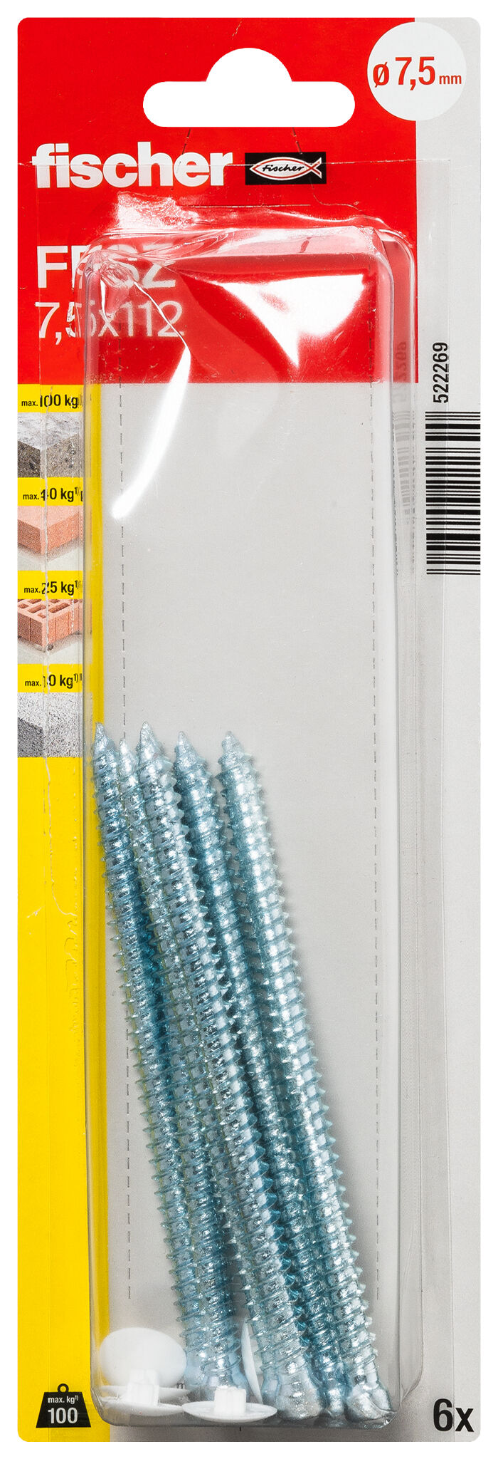 Packaging: "fischer Window frame screws FFSZ 7.5 x 112 TX30 K SB-card"
