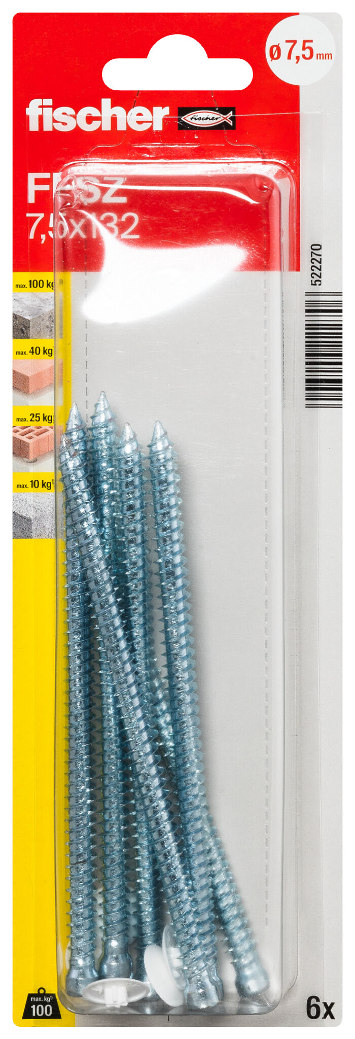 Packaging: "fischer Window frame screws FFSZ 7.5 x 132 TX30 K SB-card"