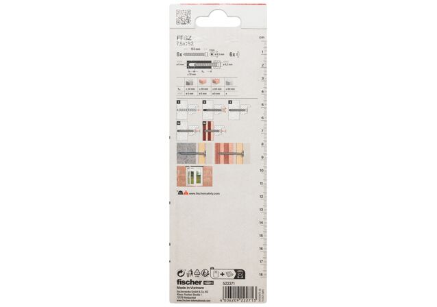 Packaging: "fischer Ikkunan karmiruuvi FFSZ 7.5 x 152 TX30 K SB-card"