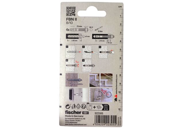 Packaging: "fischer Snelbouwanker FBN II 8/10 K NV elektrolytisch verzinkt staal"