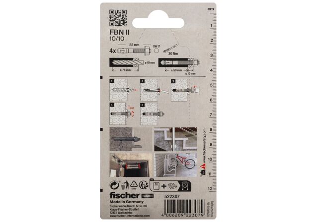 Packaging: "fischer bolt anchor FBN II 10/10 K NV electro zinc plated"
