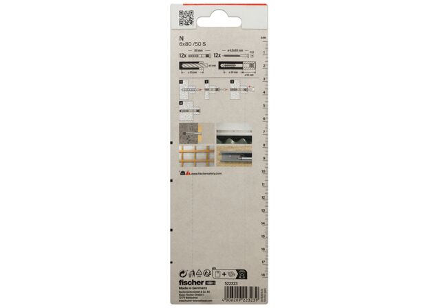 Emballasje: "fischer Spikerplugg N 6 x 80 S med senkhode elz blisterkort (NOBB 40601189)"