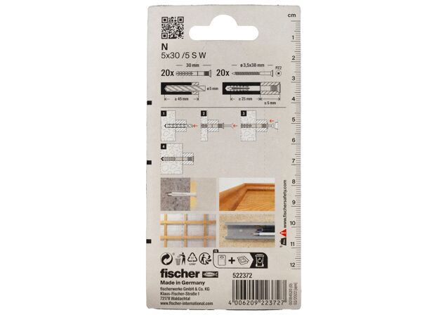 Packaging: "Hammerfix fischer N 5 x 30 W K NV cu cap înecat gvz card SB"