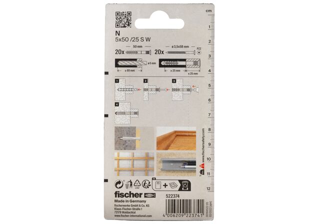 Packaging: "fischer Naulatulppa N 5 x 50 W K NV with countersunk head gvz SB-card"