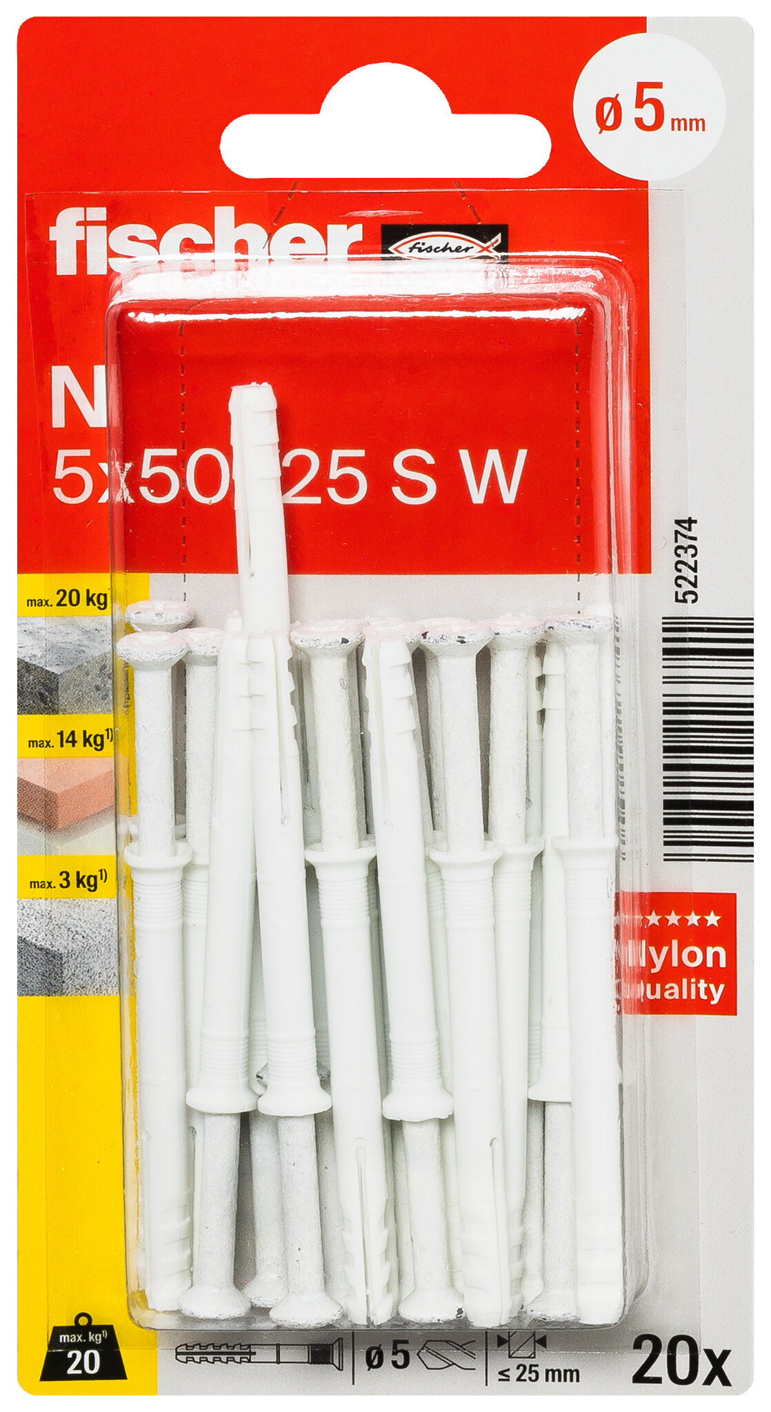 Packaging: "fischer Hammerfix N 5 x 50 W K NV with countersunk head gvz SB-card"