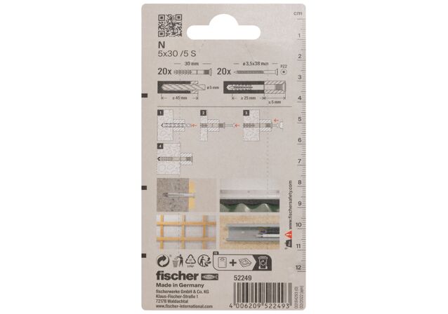 Packaging: "fischer Hammerfix N 5 x 30/10 S with countersunk head gvz SB-card"