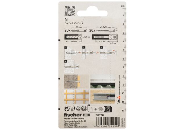 Packaging: "fischer Hammerfix N 5 x 50/30 S with countersunk head gvz SB-card"