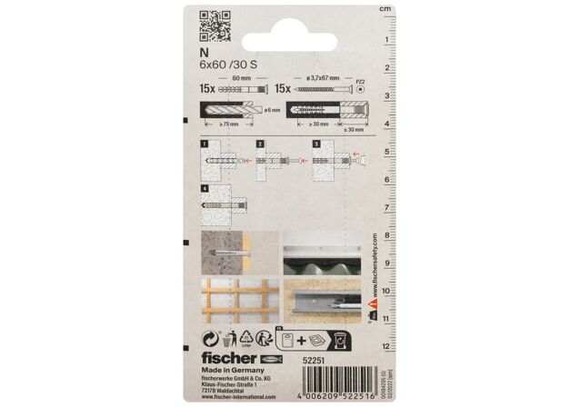 Packaging: "fischer Hammerfix N 6 x 60/10 S with countersunk head gvz SB-card"