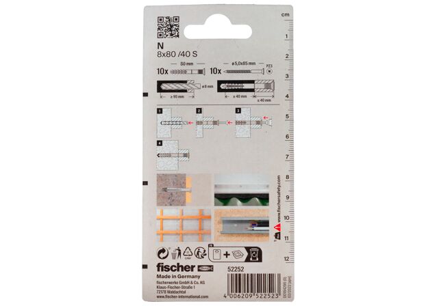 Packaging: "fischer Hammerfix N 8 x 80/40 S with countersunk head gvz SB-card"