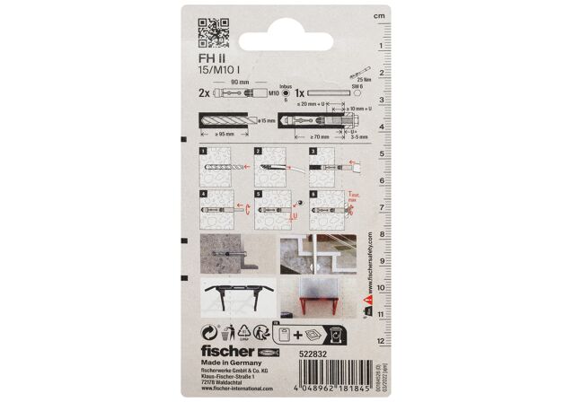 Packaging: "fischer High performance anchor FH II-I 15/M10 with internal thread SB-card"