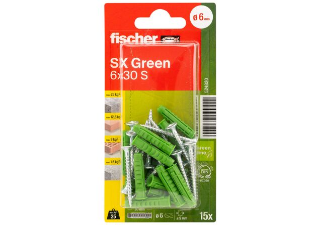 Packaging: "fischer Expansion plug SX 6 x 30 S K with rim and screw"