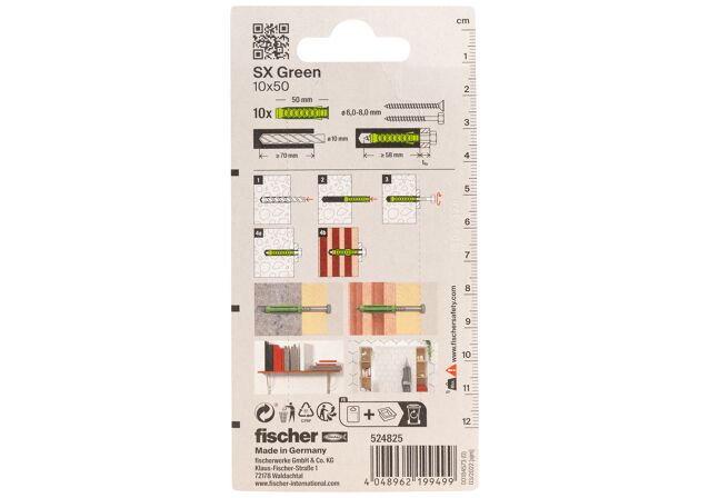 Packaging: "fischer Genleşme tapası SX Green 10 x 50 K kenarlı"