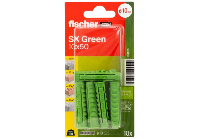 Packaging: "fischer Expansion plug SX Green 10 x 50 with rim"