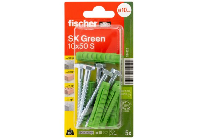 Packaging: "fischer Expansion plug SX 10 x 50 S K with rim and screw"