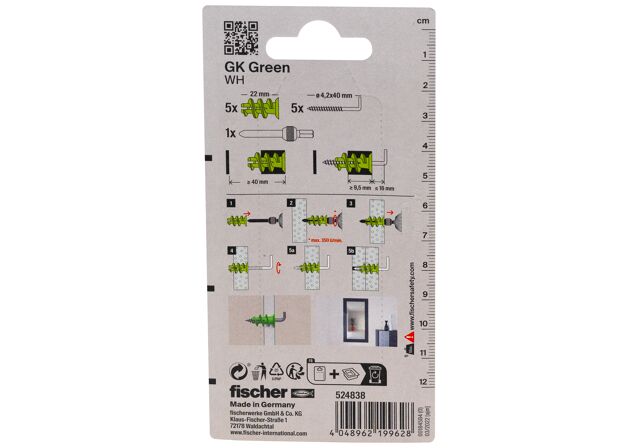 Packaging: "fischer Plasterboard fixing GK Green WH with angle hook K"