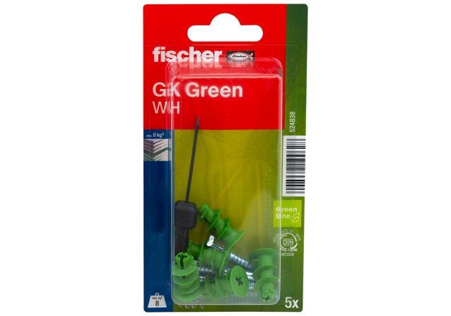 Verpackung: "fischer Gipskartondübel GK Green WH mit Winkelhaken"