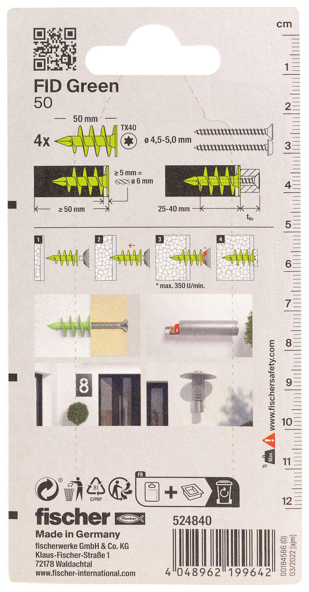 Packaging: "fischer Insulation fixing FID Green 50 K"