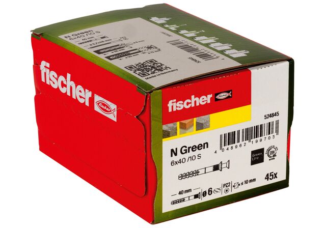 Packaging: "피셔 Hammerfix N Green 6 x 40/10 S 카운터성크(countersunk) 머리, 아연 도금"