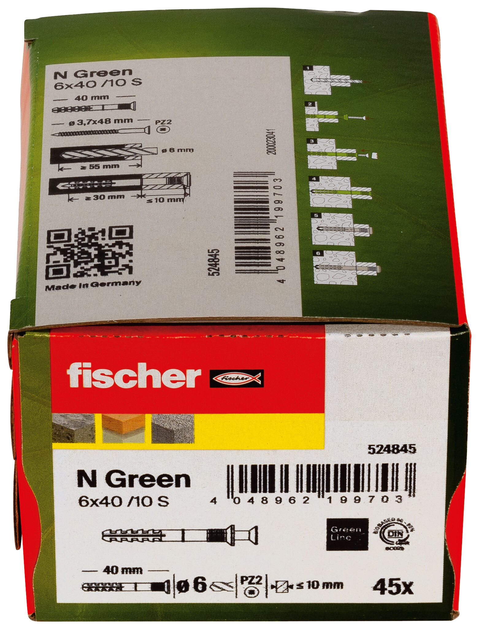 Packaging: "fischer Hammerfix N Green 6 x 40/10 S with countersunk head gvz"