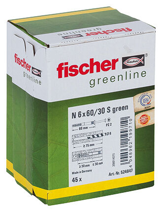 Packaging: "fischer Hammerfix N Green 6 x 60/30 S with countersunk head gvz"
