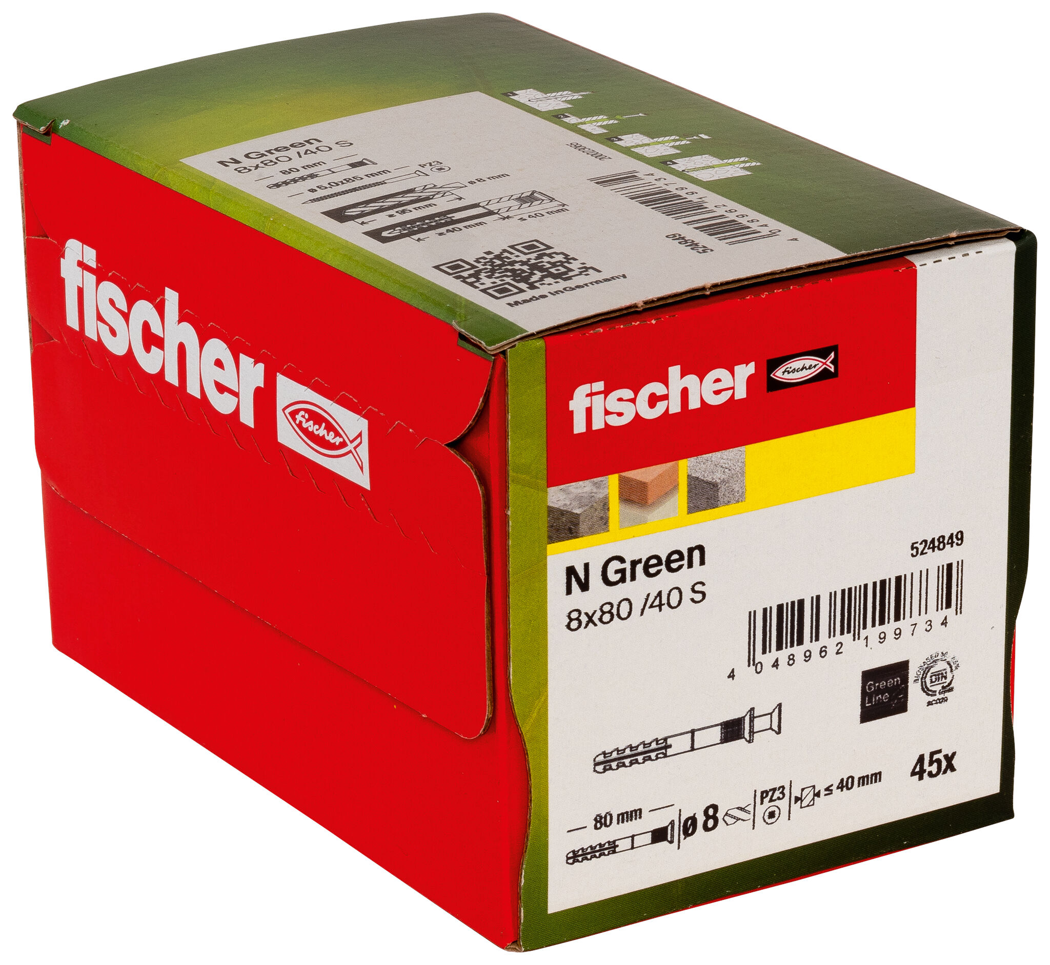 Packaging: "fischer Hammerfix N Green 8 x 80/40 S with countersunk head gvz"