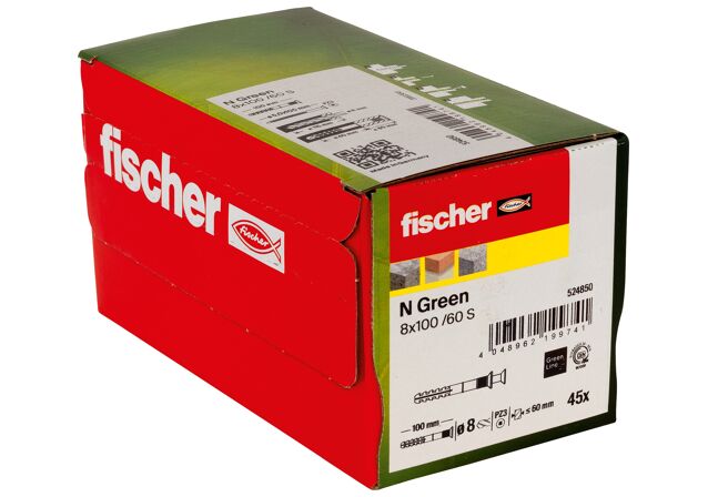 Verpackung: "fischer Nageldübel N Green 8 x 100/60 S Senkkopf"