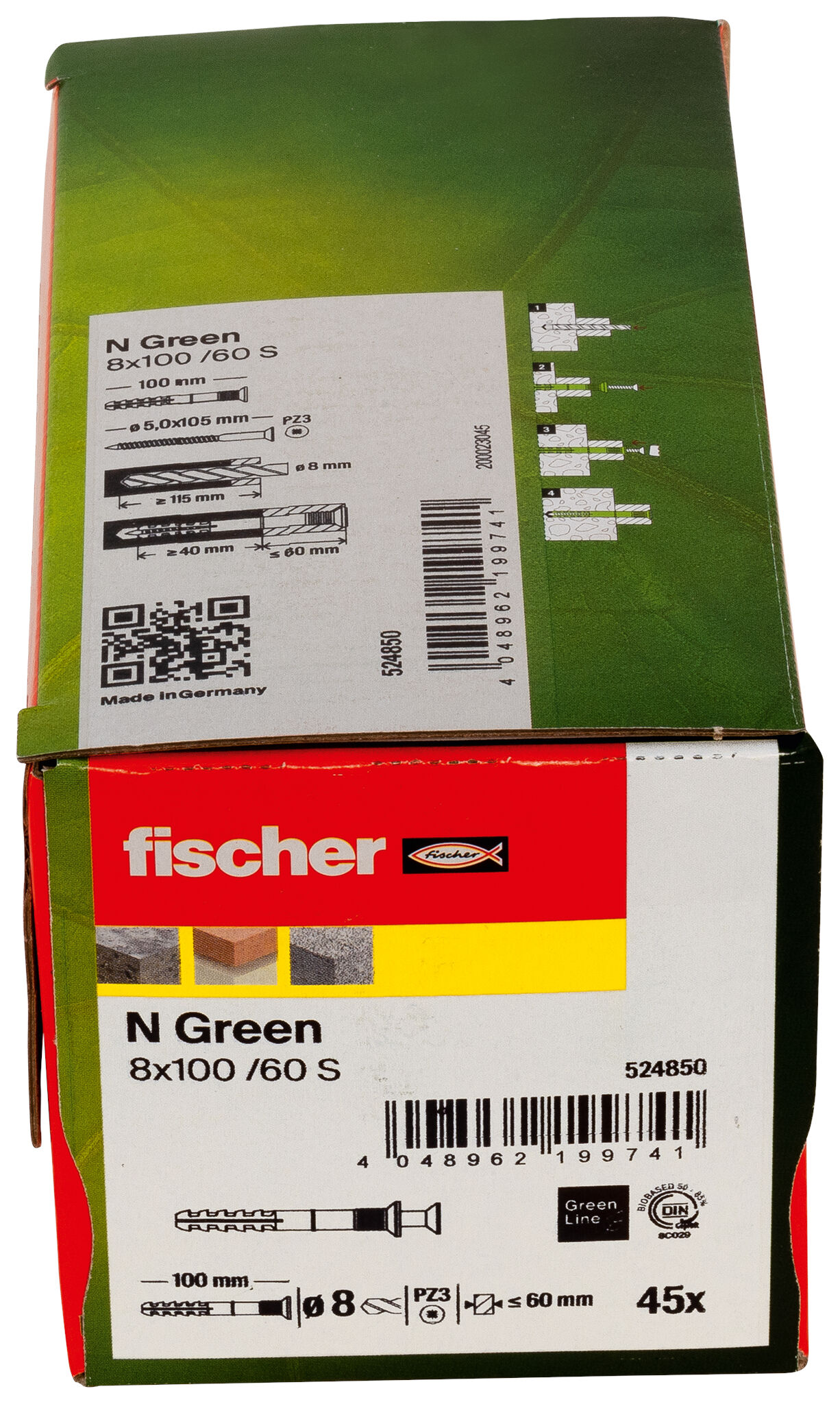 Packaging: "fischer Hammerfix N Green 8 x 100/60 S with countersunk head gvz"