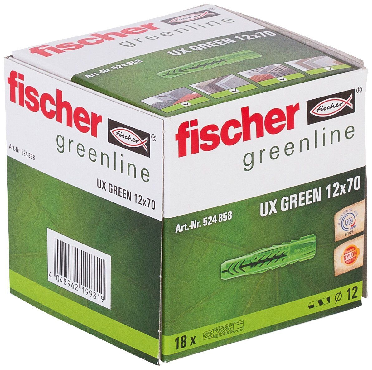 Packaging: "fischer Universal plug UX Green 12 x 70"