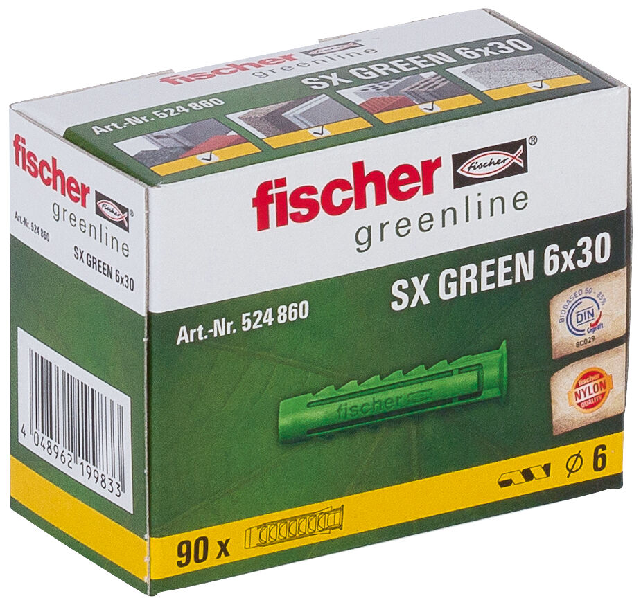 Packaging: "fischer Expansion plug SX Green 6 x 30 with rim"