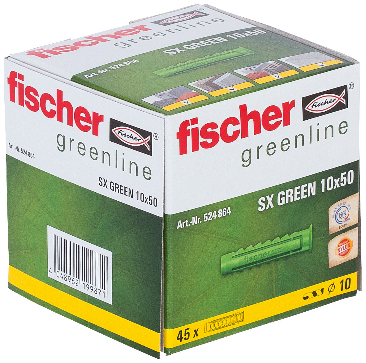 Packaging: "fischer Expansion plug SX Green 10 x 50 with rim"