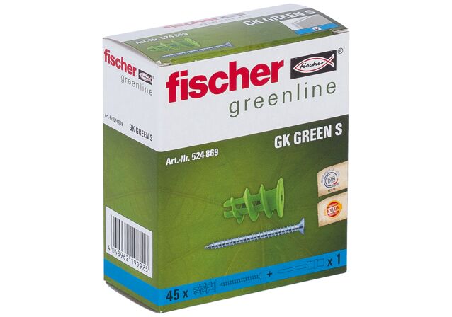 Verpackung: "fischer Gipskartondübel GK Green S Schraube"