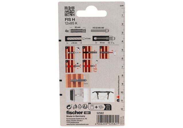 Packaging: "fischer Injection anchor sleeve FIS H 12 x 85 K plastic SB-card"