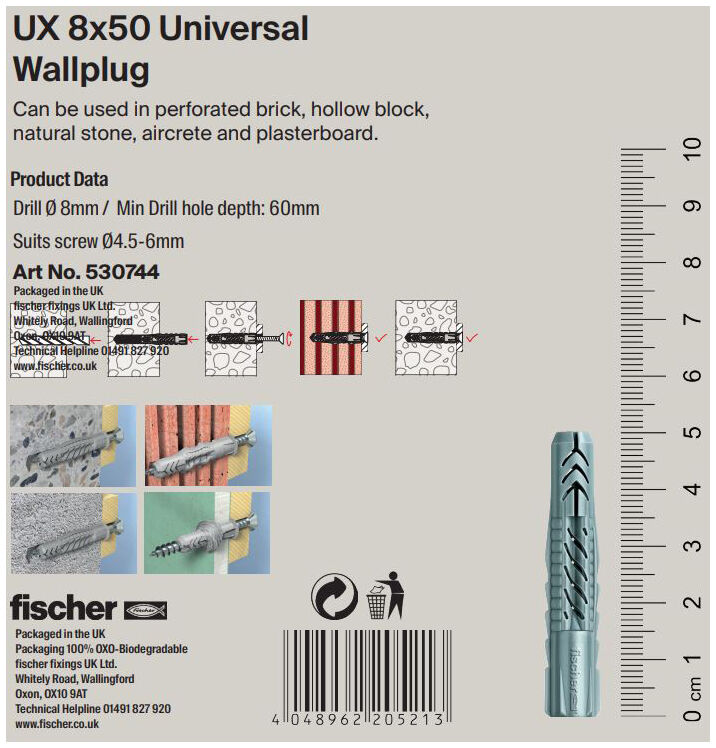 Packaging: "UX 8 x 50 Universal Wall Plug x 25"