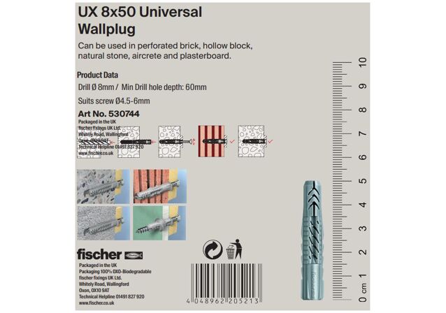 Packaging: "UX 8 x 50 Universal Wall Plug x 25"
