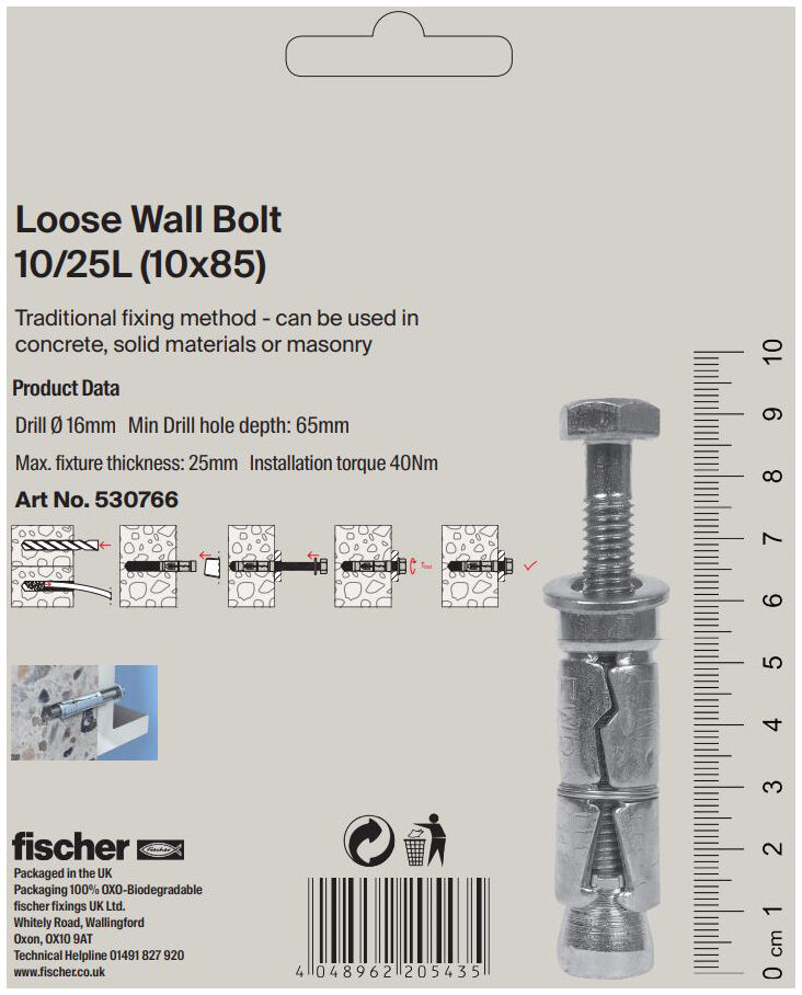 fischer loose wallbolt FWB 8/10L pack  of 4 art no.530764 free UK postage rawl 