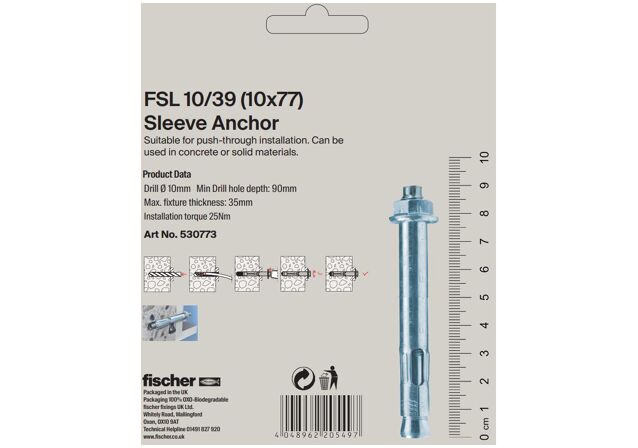 Packaging: "fischer sleeve anchor FSL 10/39 B"