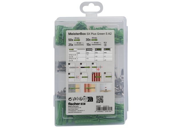 Packaging: "fischer Meister-Box GreenLine SX + A2 schroeven"