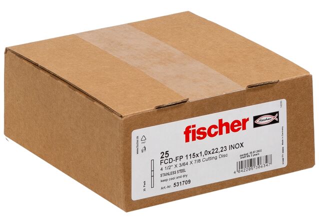 Packaging: "fischer cutting disc FCD-FP 115 x 1,0 x 22,23 plus"