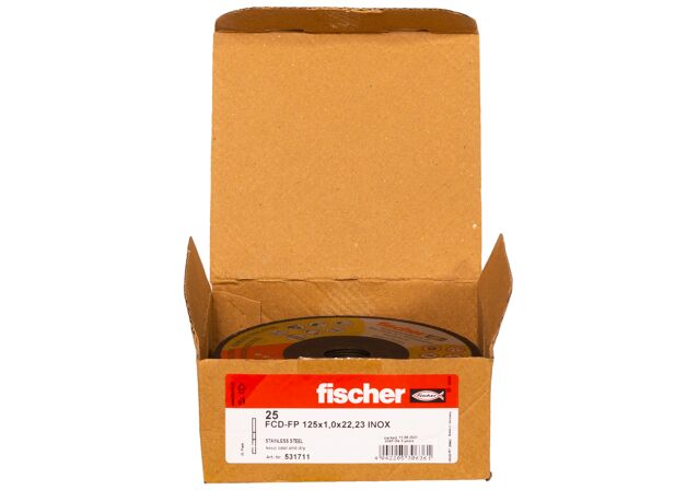 Verpackung: "fischer Trennscheibe FCD-FP 125 x 1,0 x 22,23 plus"