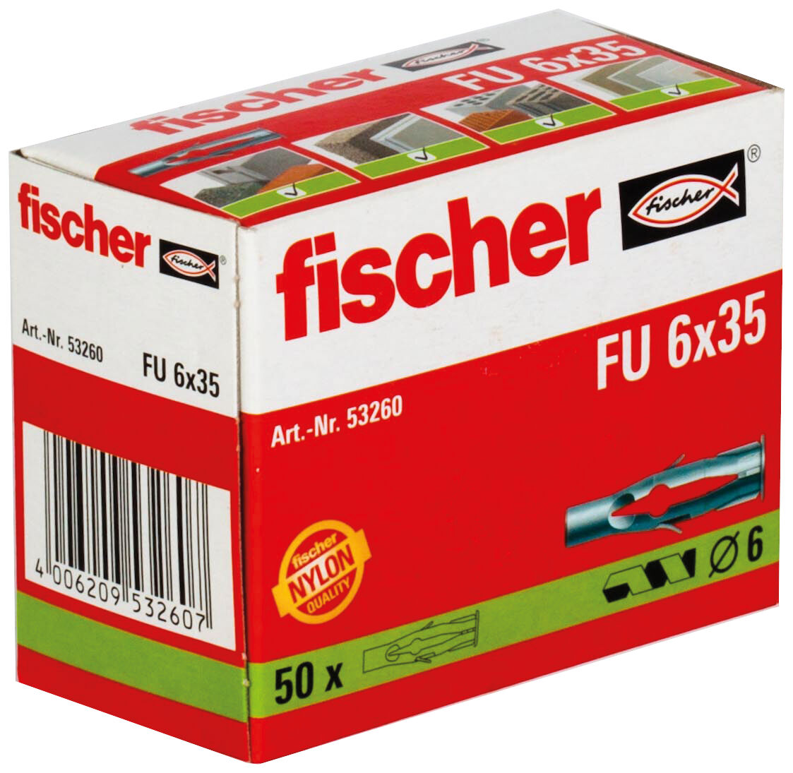 Packaging: "fischer Universal plug FU 6 x 35 without screw"