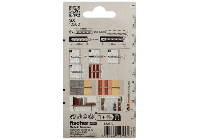 Packaging: "fischer Expansion plug SX 10 x 80 with larger anchorage depth"