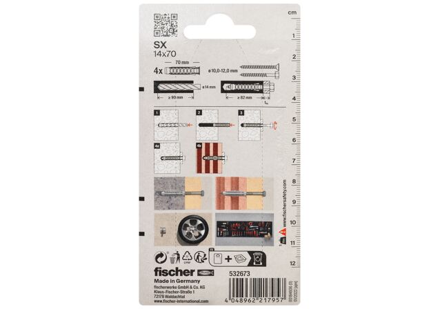 Packaging: "fischer Expansion plug SX 14 x 70"