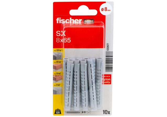 Packaging: "fischer Expansion plug SX 8 x 65 with larger anchorage depth"