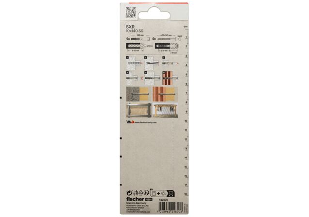 Packaging: "fischer Constructieplug SXR 10 x 140 SS zeskante bout"