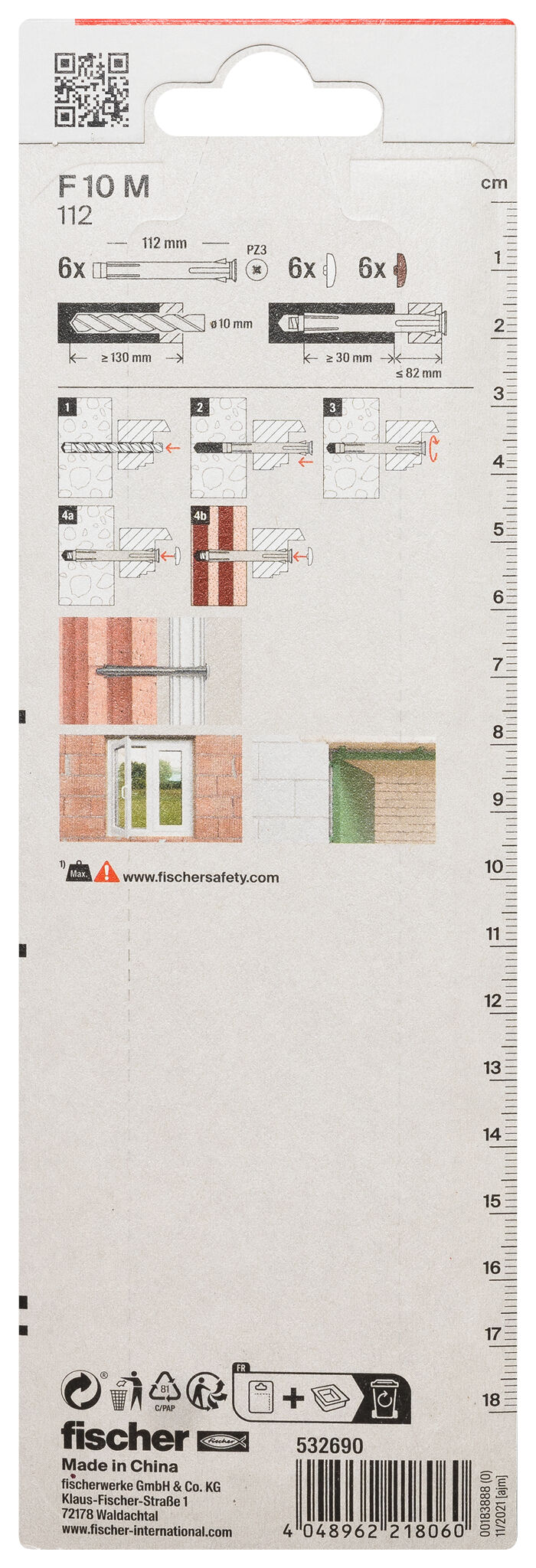 Packaging: "fischer Metal frame fixing F 10 M 112 K SB-card"