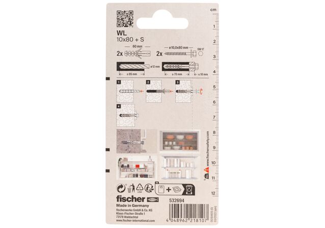 Packaging: "fischer Radiatorbevestiging WL 10 x 70 K blistercard"