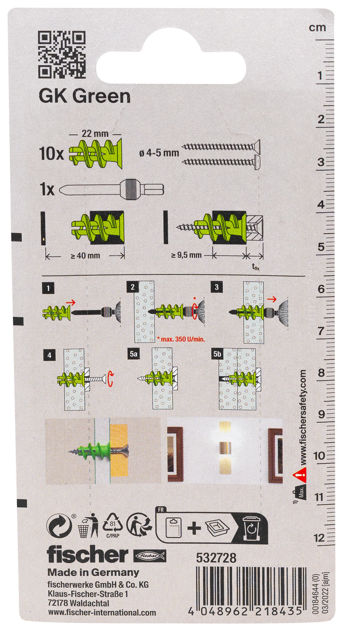 Packaging: "fischer Plasterboard fixing GK Green"
