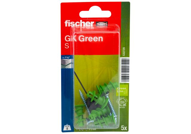 Packaging: "fischer Gipsplaatplug GK Green met schroef"